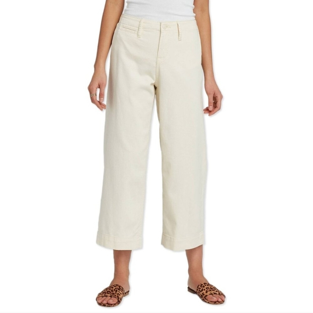 A New Day Women's Cream Hi Rise Wide-Leg Cropped Pants Size 14